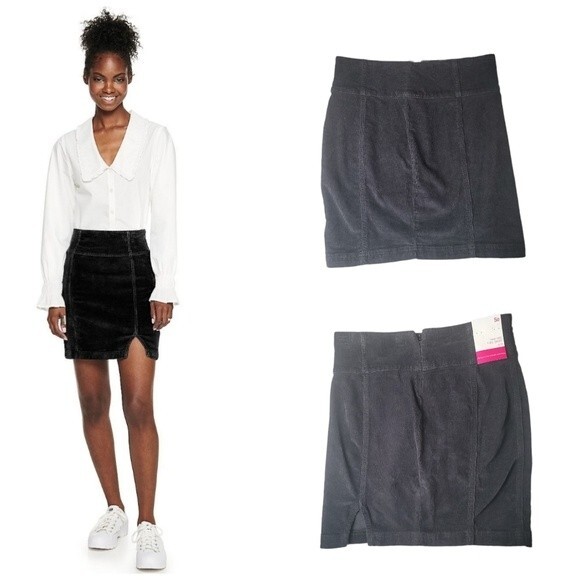SO Black Corduroy Skirt High Waist Front Slit Juniors Size 5/27W - Picture 2 of 6